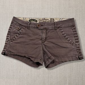 Freestyle Revolution Y2K Low Rise Cargo Shorts Womens Size 13 Brown Stretch